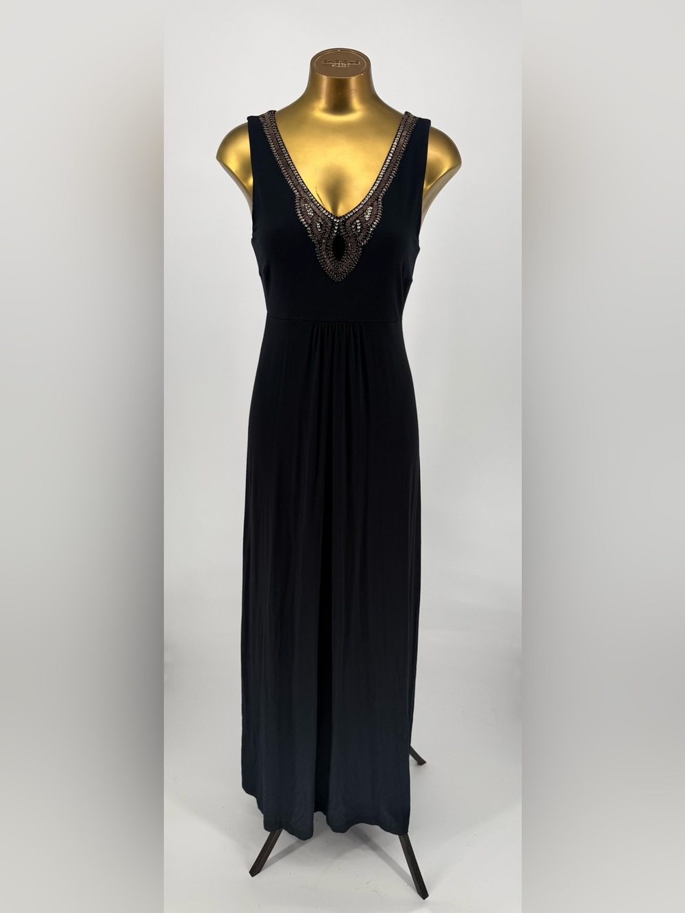 Tommy Bahama Black Maxi Dress with Beaded V-Neck S/P